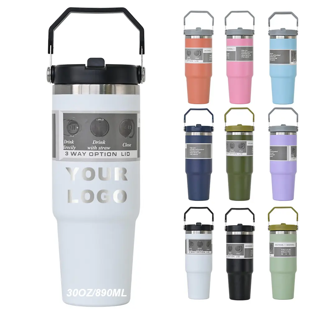 Wholesale 30Oz Thermos Outdoor Travel Mug Custom Tumbler Cup Logo Coffee Mugs Double Wall Stainless Steel Flip Straw Tumbler