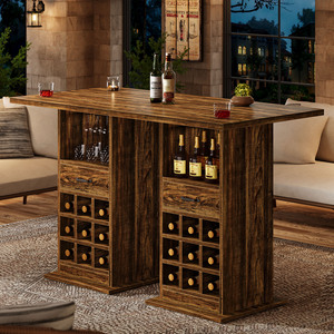 Table de bar carrée Tribesigns, 39,37 po de hauteur, table de cocktail industrielle avec rangement et porte-bouteilles, unité de bar à domicile - Product Image 3