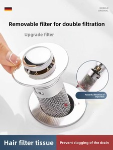 Bonde de <span class=keywords><strong>lavabo</strong></span> universelle YOUJIU YJ en acier inoxydable à poussoir avec système anti-colmatage intégré pour éviers et lavabos - Product Image 2
