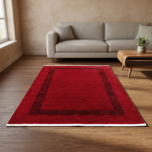 Tapis rectangulaire en laine tissé à la main à poils moyens, style contemporain Lori Gabbeh, bordure rouge, doux, absorbant, antidérapant, imperméable, pour la maison - Product Image 3