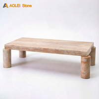 Table basse rectangulaire style Wabi-sabi avec socle bas en marbre travertin beige pour la décoration de la maison, meubles de salon