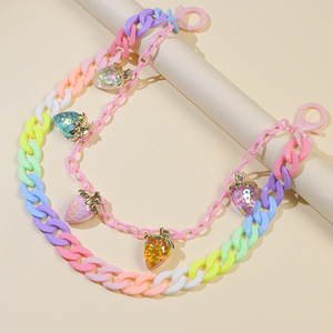 Chaîne de taille double couche en acrylique pour femme avec pendentif fraise, chaîne de corps Hip Hop colorée pour usage quotidien - Product Image 4