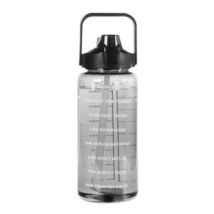 Botella de Agua de Plástico PC Ecológica de Gran Capacidad (2L) con Pajita, Jarra Deportiva Transparente, Taza Portátil para Exteriores con Marcas de Medición - Product Image 1