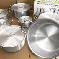 Ensemble de Batterie de Cuisine Classique 14 Pièces en Aluminium Brossé, avec Casserole et Couvercle, Marmite QQ pour la Préparation de Plats Mijotés