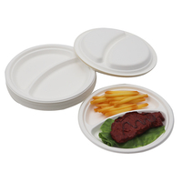 Assiette jetable en fibre de bagasse, compostable, sans PFAS, robuste, 9 pouces, 2 compartiments, écologique, résistante à l'eau et compatible micro-ondes