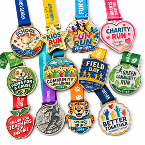 Medaglia Sportiva Personalizzata in Lega di Zinco Smaltata con Nastro per Eventi Scolastici, Beneficiosi, Maratone 5K, Logo Personalizzato, Vendita all'Ingrosso OEM - Product Image 1