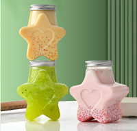 Bouteilles de boisson en plastique jetables, gobelets à jus créatifs à large ouverture avec couvercles, gobelets à thé au lait scellés, pots étoilés