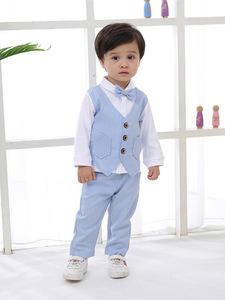 Conjunto <span class=keywords><strong>de</strong></span> Ropa para Niños Estilo Europeo Americano, Nueva Colección <span class=keywords><strong>de</strong></span> Primavera, Traje Formal a Rayas <span class=keywords><strong>de</strong></span> Manga Larga, Chaleco, Corbatas <span class=keywords><strong>de</strong></span> Moño, Pantalones - Product Image 4
