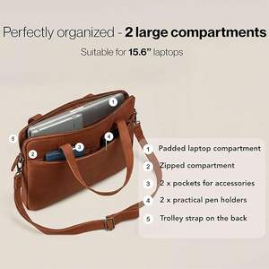 Marrant Business Genuine Leather Women's Eco-Friendly Waterproof Laptop Messenger <b>Briefcase</b> with Zipper Closure - Product Image 4