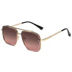 New product square large frame double beam gradient glasses fashion metal sunglasses China Supplier