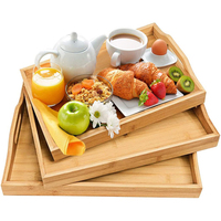 Plateau de service en bambou naturel en gros, petit plateau de service alimentaire en bambou personnalisé avec poignées