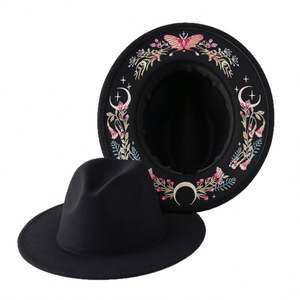 Nuevo Sombrero Fedora Occidental de Fieltro, Estilo Étnico, Sombrero de Copa con Estampado Colorido de Mariposas, Flores y Luna, Sombreros de Fieltro para Fiestas de Invierno - Product Image 5