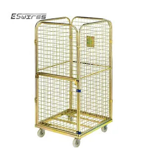 Laundry Cargo Storage Mobile Portable Folding Galvanized Roller Cage Trolley