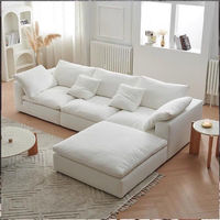 Canapé modulaire convertible en forme de L, design italien, structure en mousse, revêtement en velours, repose-pieds, couleur crème, trois places, pour salon