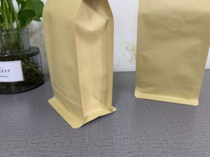 250g 500g 1kg <span class=keywords><strong>LWO</strong></span> MOQ Papel Kraft compostable impreso personalizado Cremallera vacía Fondo plano Bolsas de embalaje de granos de café - Product Image 2