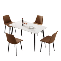 Table à manger moderne avec plateau en marbre, forme rectangulaire, design pliable, pieds en fer