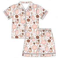 Boutique Kids Girl Short Sleeve Two Piece Pajamas Spring Summer Custom Printing Sleep Wear Set
