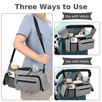 Extra große Kinderwagen-Organizer-Tasche mit abnehmbarer Reißverschlusstasche und 2 isolierten Getränkehaltern