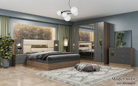 Ensembles complets économiques pour petites chambres avec lit double et design lumineux intégré dans la tête de lit, ensembles de chambre King Size en gros à prix abordable