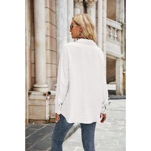 Chemise boutonnée ample pour femme, à pois suisses, manches longues, décontractée, pour le travail, en tissu popeline - Product Image 3