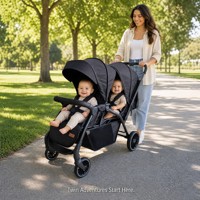 Poussette double pliable avec panier de couchage haute visibilité, cadre métallique léger, position assise et inclinable pour nouveau-nés et tout-petits de 0 à 3 ans