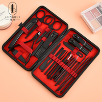 Ensemble de coupe-ongles Longhui noir-rouge, 24 pièces, ensemble complet d'outils pour les ongles, ensemble de manucure professionnel, kit de beauté complet pour les ongles des orteils