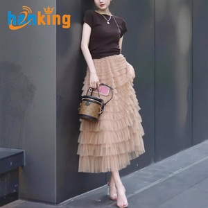 Ehanking Long Skirt <b>Women's</b> Solid <b>Ball</b> <b>Gown</b> Dress Ladies Elegant High Waist Tulle Pleated Skirt Mesh Ruffles Long Dress - Product Image 4