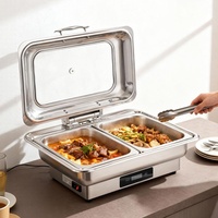 Support de présentation de nourriture de buffet en acier inoxydable moderne de 9 L, hôtel, restaurant, chauffage électrique, utilisation quotidienne, plats chauds Kuntai 440W
