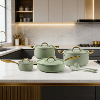 Ensemble de cuisine 10 pièces, léger, durable, réutilisable, antiadhésif, casseroles et poêles en aluminium, couvercles, poignées résistantes à la chaleur, compatible four