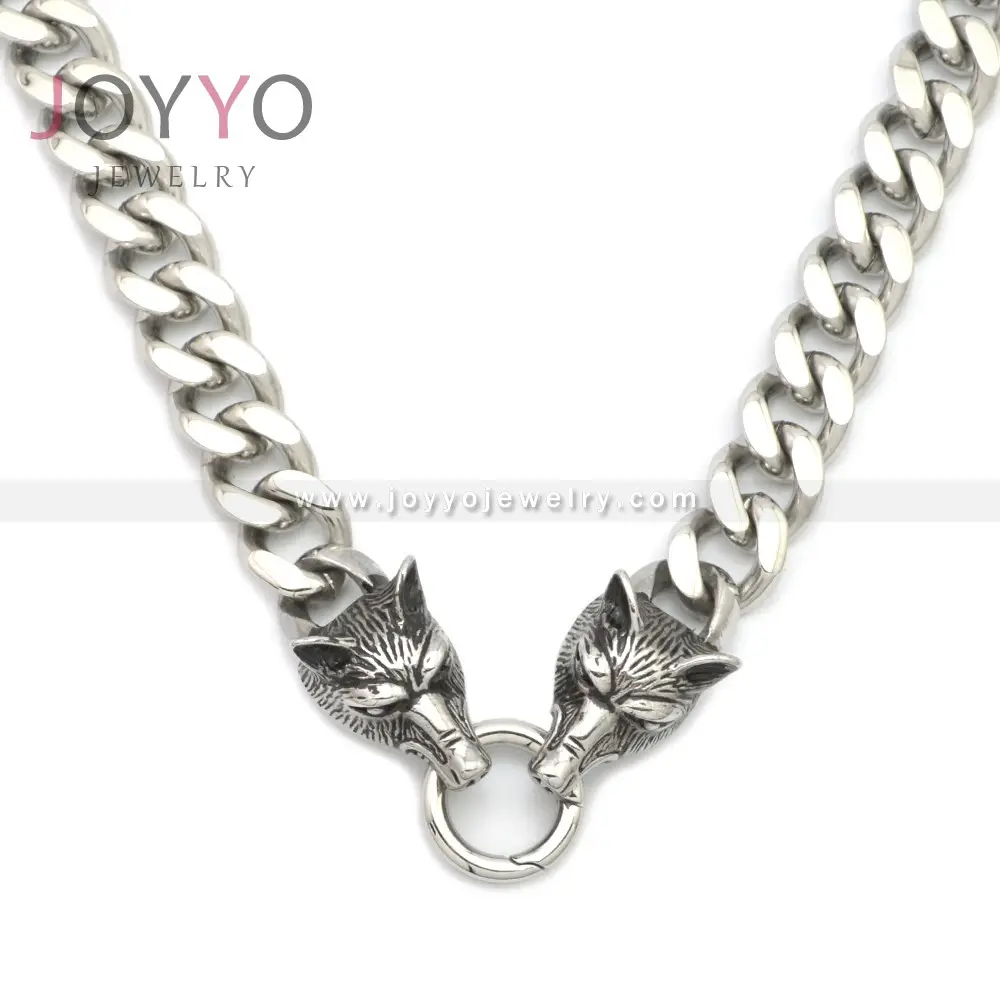 Wolf head viking style cuban chain link stainless steel necklace chain jewelry making