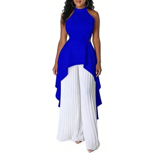 ชุดลำลองผู้หญิง เสื้อแขนกุดเปิดหลังทรงเอ ซิมเมทริกซ์ กางเกงขายาวจีบพลีท ชุดเซ็ต 2 ชิ้น แฟชั่น - Product Image 5