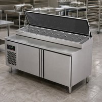 Vente d'usine - Table de préparation à pizza réfrigérée à air, 1 porte, 4 tiroirs, en acier inoxydable, design moderne, réduction du bruit, usage commercial