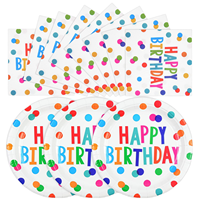 Ensemble de vaisselle jetable en papier à pois colorés pour anniversaire, assiettes rondes et carrées de 7 pouces, kit de vaisselle pour la décoration de fête d'anniversaire