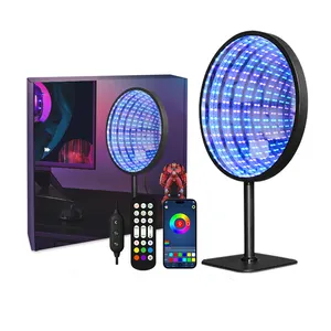 3D gece işık ile Infinity ayna Illusion zaman tünel serin akıllı RGB LED masa masa lambası oyun odası için şifa Neon ışıkları