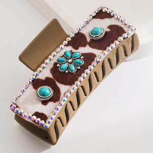 Gros pinces à cheveux de luxe en vrac en cuir Pu Jumbo grandes pinces à cheveux avec diamant Turquoise sur mesure fabriqués en Chine - Product Image 2