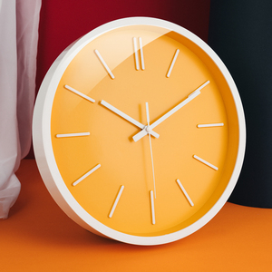 <span class=keywords><strong>Orologio</strong></span> da Parete Rotondo Minimalista Giallo Arancione, Silenzioso, a Batteria, al Quarzo, con Copertura in Vetro, da Appendere per Camera da Letto e Arredamento Casa - Product Image 3