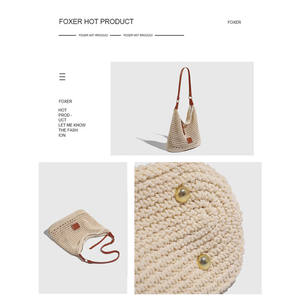 Sac fourre-tout décontracté en paille tressée ajourée pour femme, doublure en polyester durable, ouverture supérieure, 1-1,9 L, idéal pour la plage, les vacances et les voyages - Product Image 4