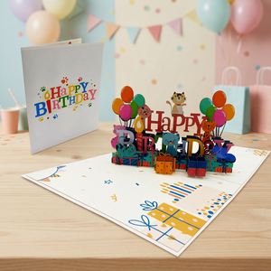 Carte d'anniversaire et de Thanksgiving 3D Pop Cat, artisanat en papier fait main de Hanoï, impression offset tendance, design personnalisé, découpe laser animalière - Product Image 3