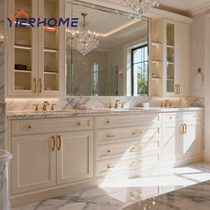 YIERHOME <span class=keywords><strong>Meuble</strong></span>-lavabo <span class=keywords><strong>double</strong></span> <span class=keywords><strong>vasque</strong></span> blanc de luxe moderne sur pied avec miroir, robinet et grand <span class=keywords><strong>meuble</strong></span> de rangement - Product Image 3