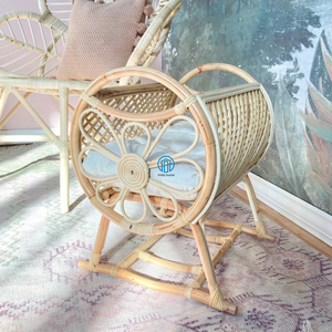 Exquisita cama de muñeca de ratán, cuna de muñeca de ratán Natural, juguete de bebé para guardería hecho a mano, cuna de bebé de ratán de alta calidad - Product Image 3