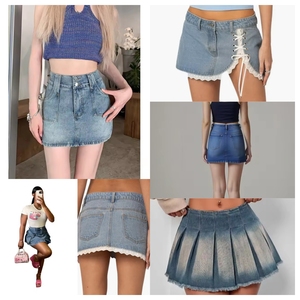 Jupe courte en jean taille haute pour femme, couleur unie, style décontracté d'été, coupe trapèze, avec poches, en stock – Vente chaude - Product Image 2