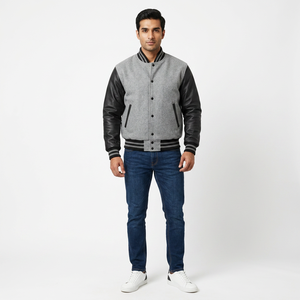 100% Cotton <b>Men's</b> Varsity <b>Baseball</b> <b>Jacket</b> with Covered Button Closure Breathable Design Front Logo - Product Image 1