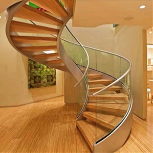 Escalier en colimaçon commercial en verre à installation <span class=keywords><strong>facile</strong></span>, marches en bois pour intérieur, escaliers hélicoïdaux pour appartements et villas - Product Image 1