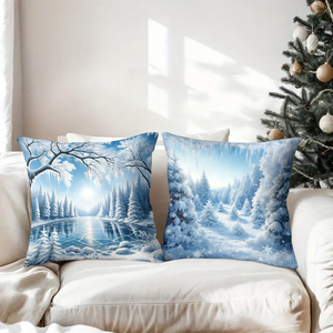 Những chiếc gối trang trí mùa đông tạo nên không gian phòng khách ấm cúng với nét quyến rũ của ngày lễ và cảnh rừng tuyết. - Product Image 3