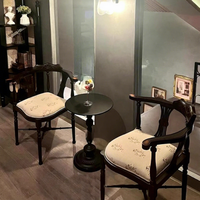 Fauteuil de salle à manger vintage en bois massif sculpté style Wabi-Sabi avec coussin en tissu floral antique, mobilier de maison, chaise d'appoint pour salle à manger