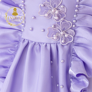 Principessa Saturdays ragazze abito formale in raso vestito estivo collo a-collo decorazione in pizzo modello solido fiore ragazza L6026 bambini - Product Image 4