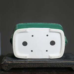 Maceta Rectangular de Cerámica para Bonsái, Esmalte Verde, con Asa de León, Hecha a Mano, Mini Maceta - Product Image 3