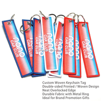 Porte-clés tissé personnalisé avec logo, double face, en tissu, avec surpiqûres, pour promotion de marque ou cadeau publicitaire