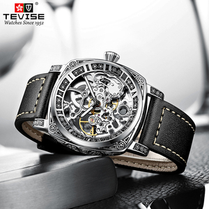 <span class=keywords><strong>Orologio</strong></span> Meccanico <span class=keywords><strong>Vintage</strong></span> con Quadrante Traforato, Movimento Automatico e Cinturino in Pelle per Uomo - Product Image 2