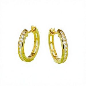 0.5 CTW Moissanite <b>Huggie</b> Hoop <b>Earrings</b> 14K Gold Plated S925 Sterling <b>Silver</b> Double Row Full Pave Sparkling Luxury Daily Wear - Product Image 2